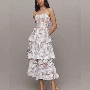ELLIATT Selene Strapless 3D Floral Lace Tiered Maxi Dress NWT